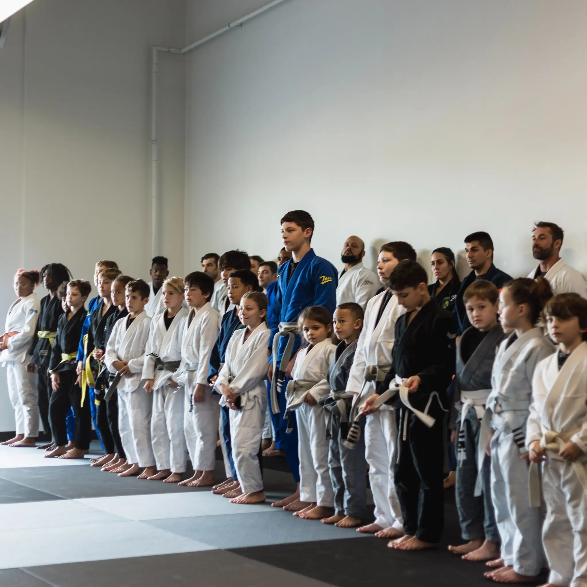 Students of all ages lined up at Brabo Jiu Jitsu Academy in Virginia Beach